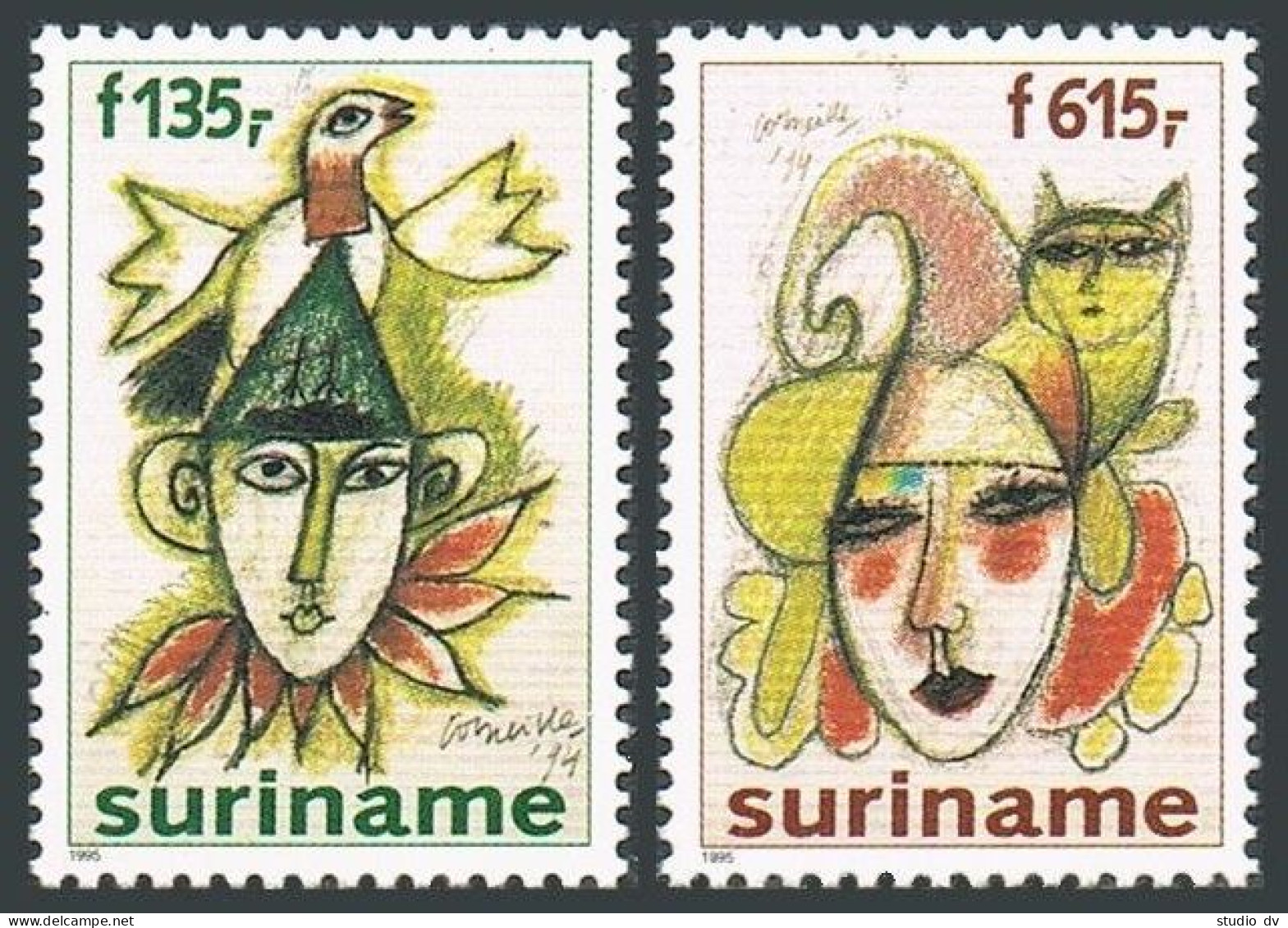 Surinam 1026-1027, MNH. Mi 1533-1534. Paintings Of Jesters, By Corneille, 1995. - Surinam