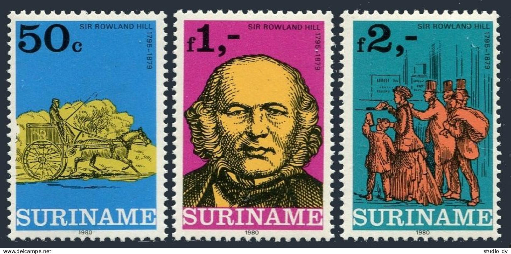 Surinam 549-551,MNH.Michel 901-903. Sir Rowland Hill,1979.Mail Coach.  - Surinam