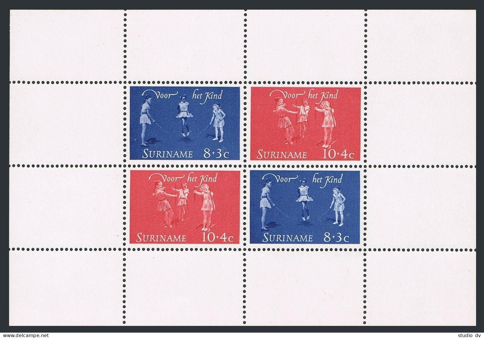 Surinam B108-B111, B109a, MNH. Mi 450-453,Bl.3. Welfare 1964. Children's Games. - Suriname