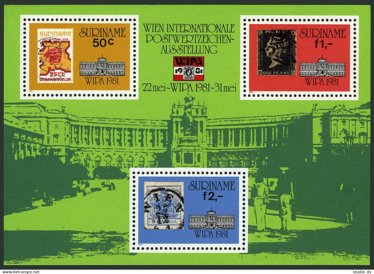 Surinam 573 Sheet,MNH.Mi 945-947 Bl.30. WIPA-1981.Stamp On Stamp.Penny Black. - Surinam
