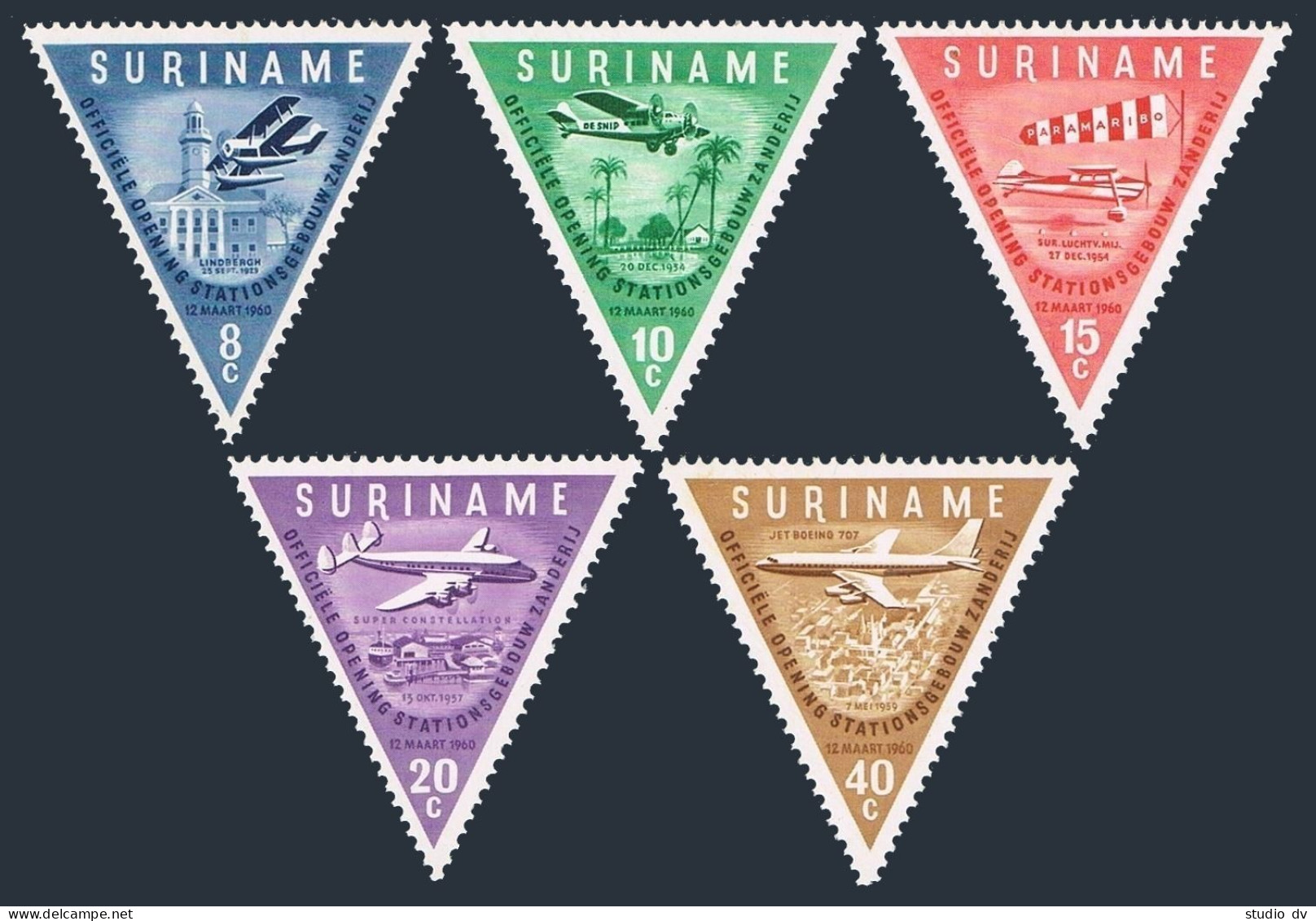 Surinam 277-281,MNH.Michel 375-379. Zanderij Airport,1960.Famous Planes. - Suriname