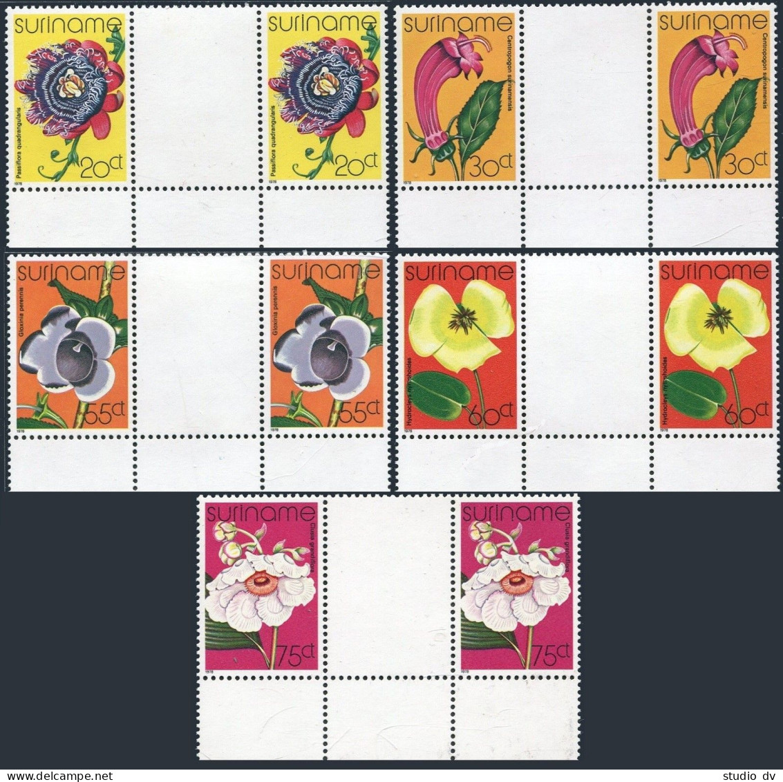 Surinam 484-488 Gutter,MNH.Michel 807-811. Flowers,1978. - Surinam