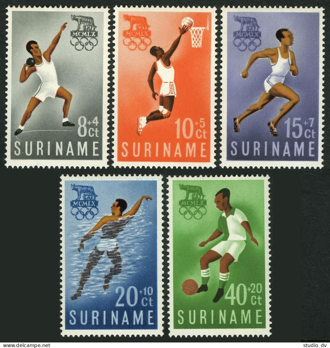 Surinam B75-B79, MNH. Mi 384-388. Olympics Rome-1960. Basketball, Runner,Soccer, - Surinam
