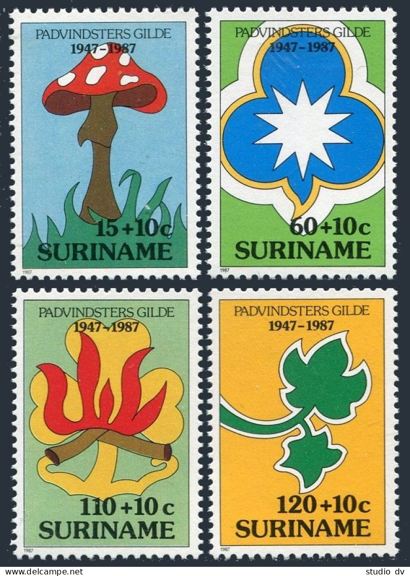 Surinam B356-B359, MNH. Mi 1210-1213. Girl Guides-40, 1987. Mushroom,Clover,Camp - Suriname