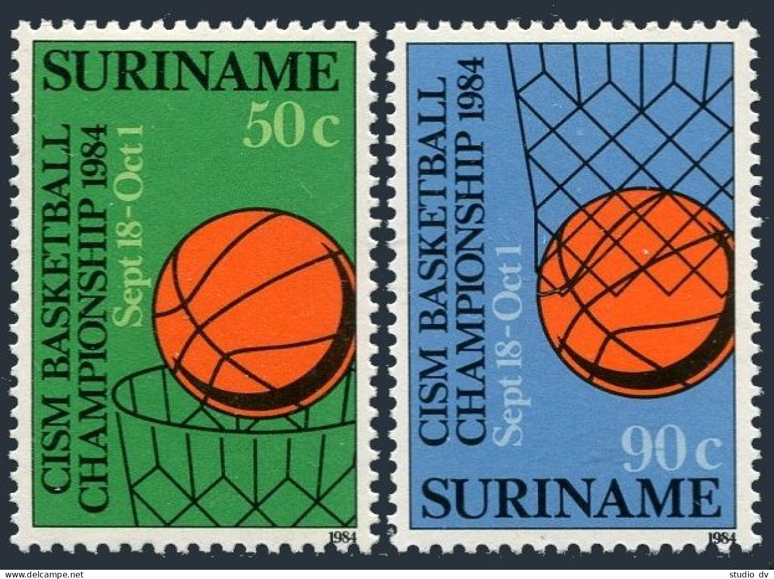Surinam 687-688, MNH. Michel 1098-1099. Military Sports 1984. Basketball. - Suriname
