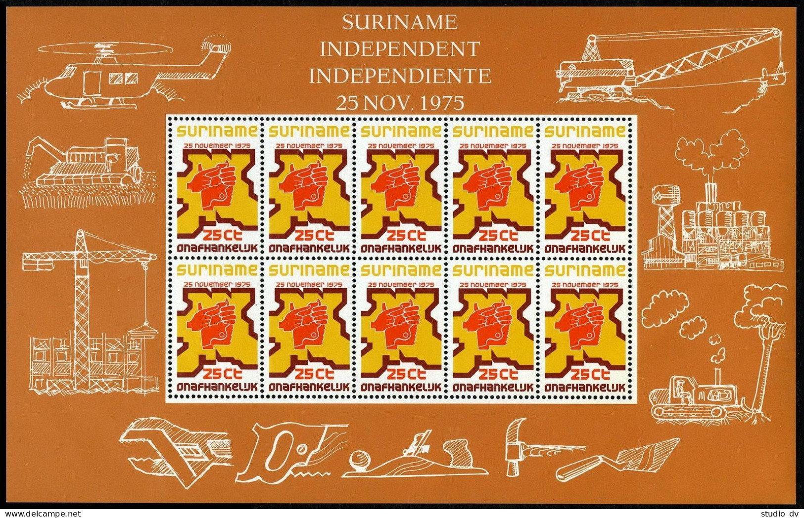 Surinam 424-426 Sheets. Mi 702-704 Klb. Independence, 1975. Industry, Art,Sport, - Suriname