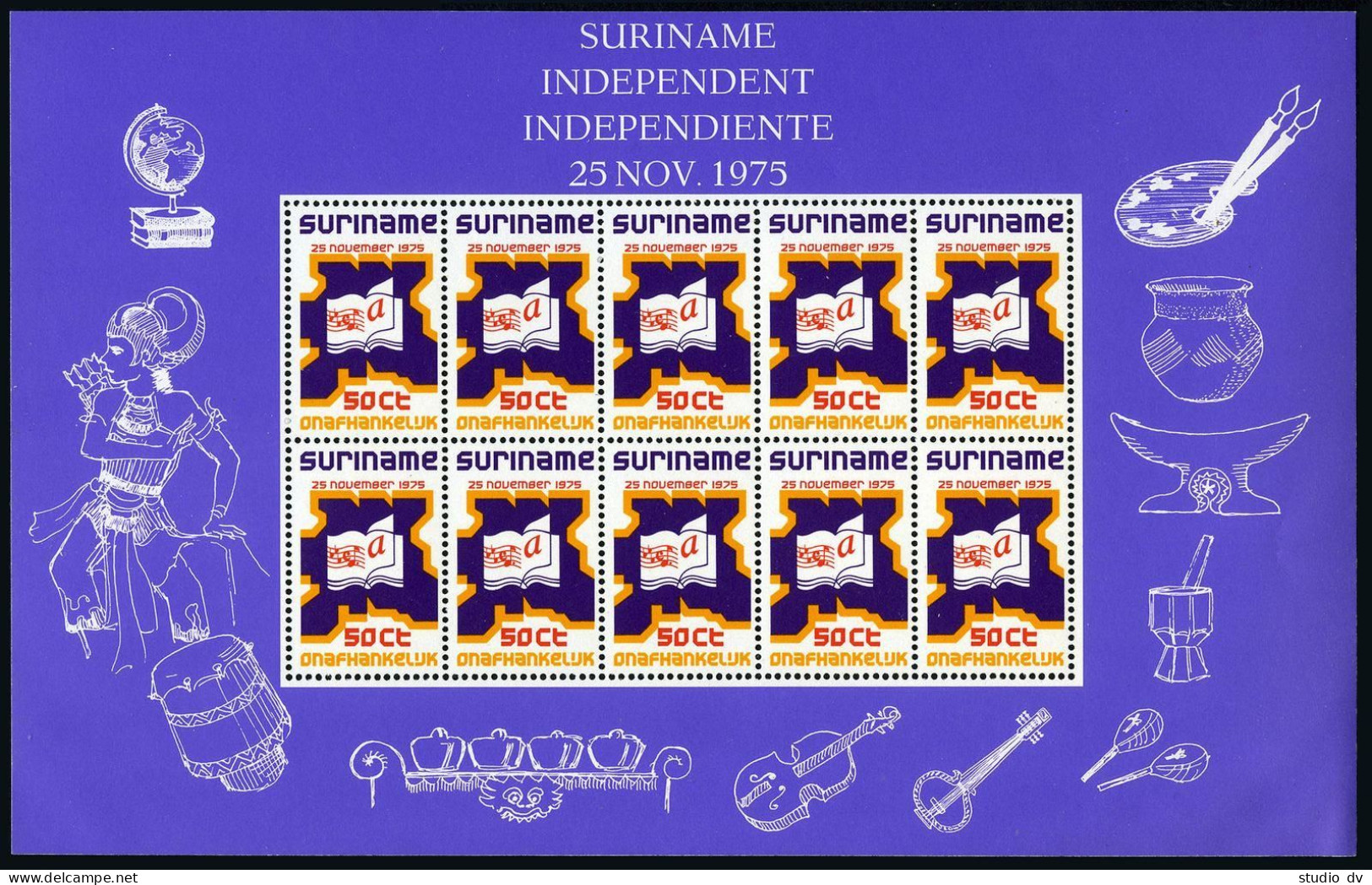 Surinam 424-426 Sheets. Mi 702-704 Klb. Independence, 1975. Industry, Art,Sport, - Suriname