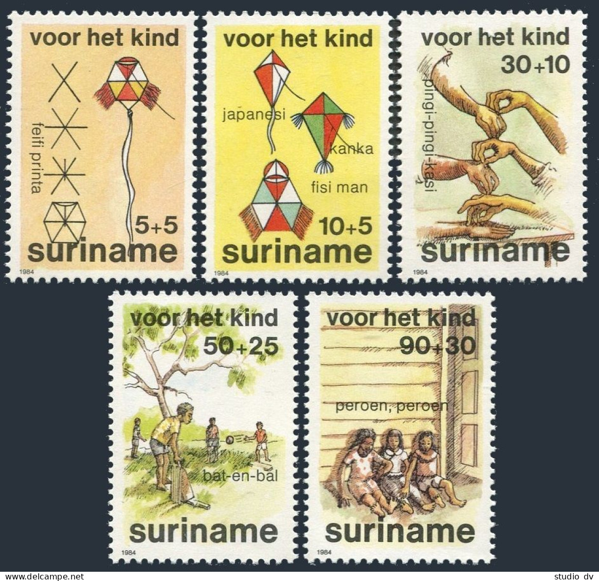 Surinam B318-B322, B321a, MNH. Michel 1108-1112. Welfare 1984. Children's Games. - Suriname