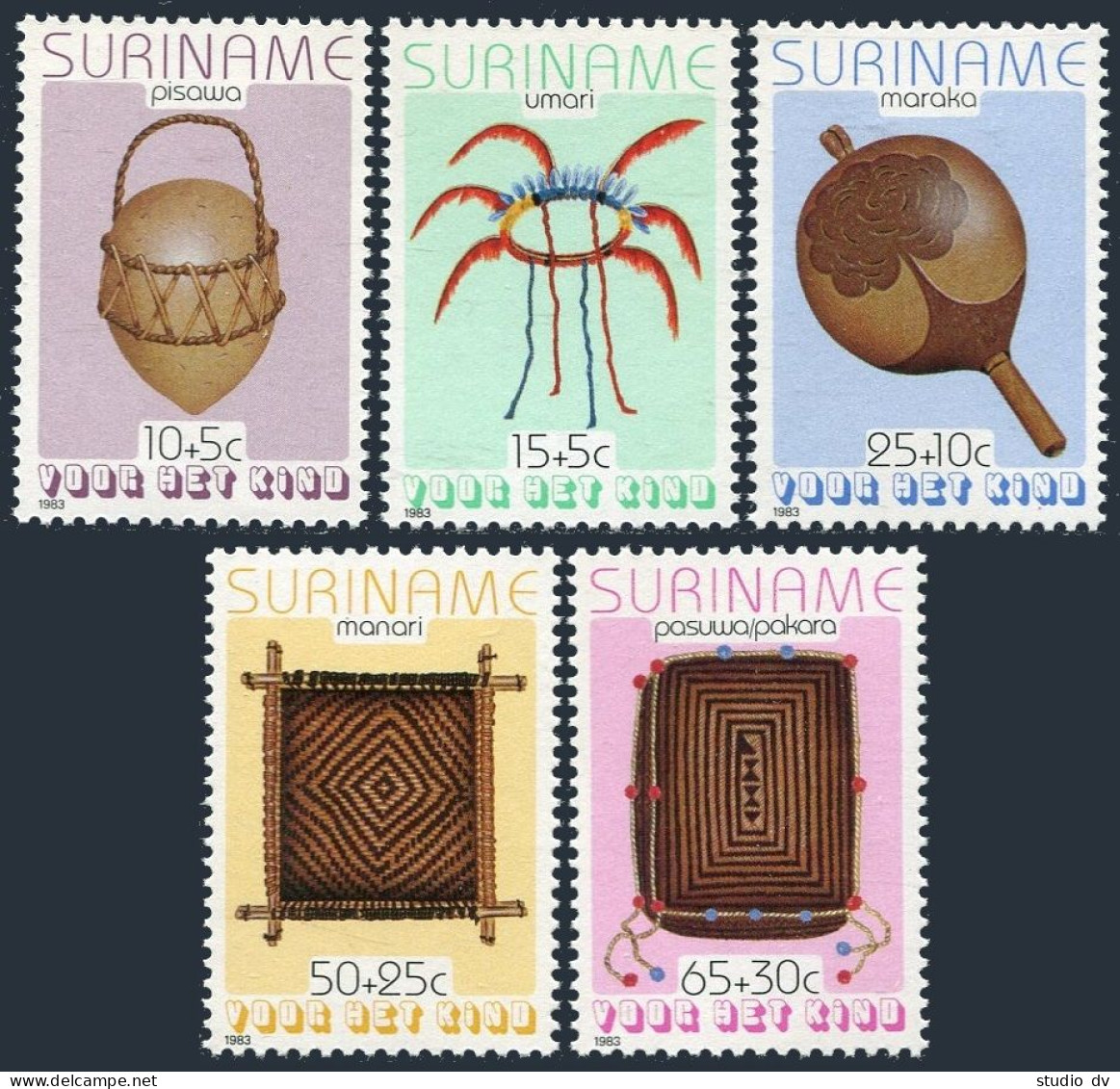 Surinam B304-B308,B308a, MNH. Mi 1058-1062. Handicrafts 1983. Pitcher, Headdress - Suriname