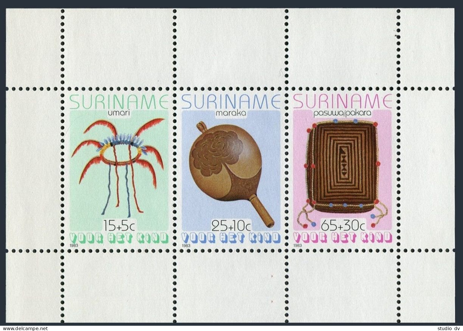 Surinam B304-B308,B308a, MNH. Mi 1058-1062. Handicrafts 1983. Pitcher, Headdress - Suriname