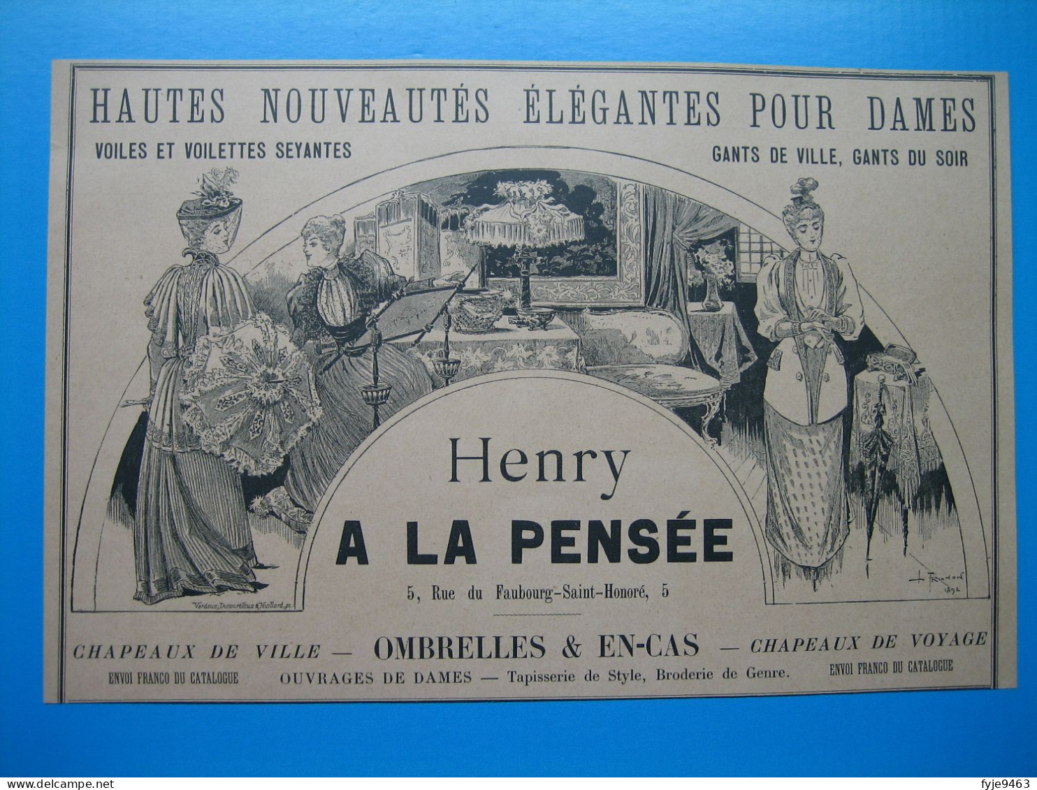 (1892) Hautes Nouveautés élégantes Pour Dames - HENRY A LA PENSÉE - Rue Du Faubourg-Saint-Honoré à Paris - Advertising