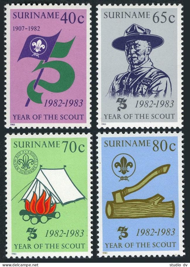 Surinam 625-628, MNH. Mi 1017-1020. Scouting Year 1983. Lord Baden-Powell, Tent, - Suriname