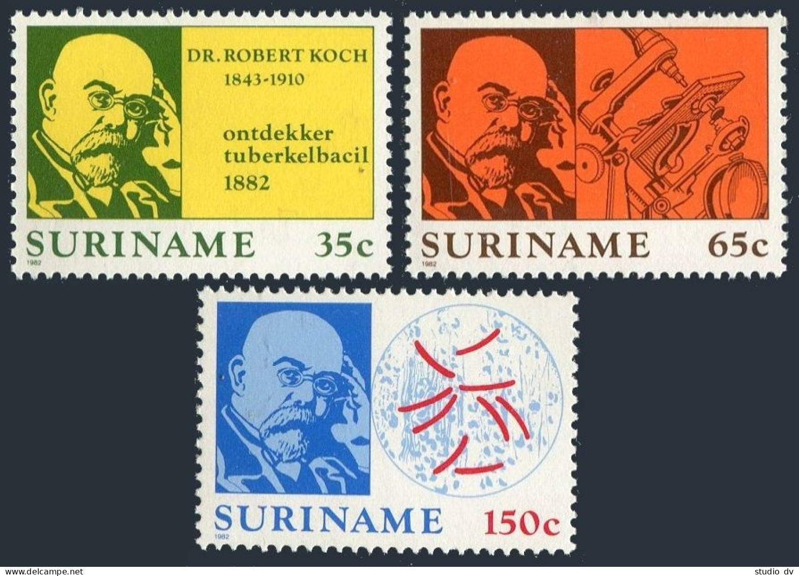 Surinam 603-605, MNH. Mi 990-992. TB Bacillus Centenary, 1982. Dr. Robert Koch. - Surinam