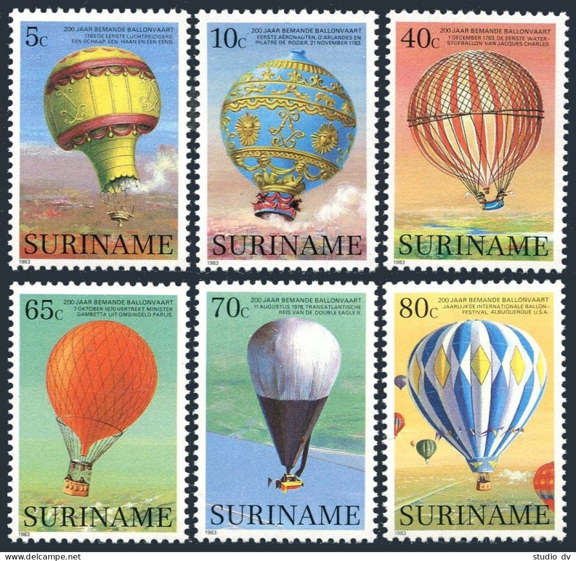 Surinam 655-660, MNH. Michel 1052-1057. Manned Ballooning, 200th Ann. 1983. - Surinam