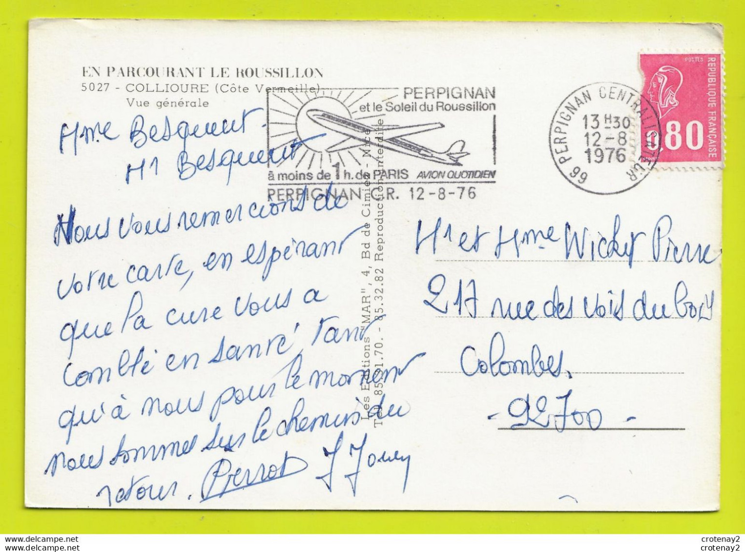 66 COLLIOURE N°5027 Vue Générale VOIR DOS Et Flamme De Perpignan En 1976 - Collioure