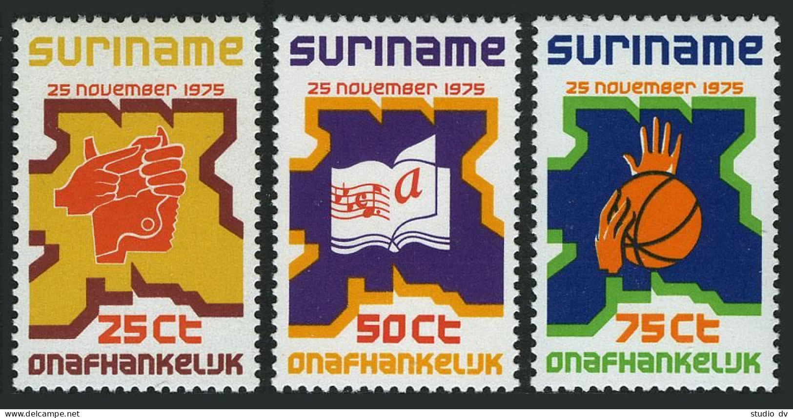 Surinam 424-426, MNH. Mi 702-704. Independence,11.25.1975. Basketball, Industry, - Surinam