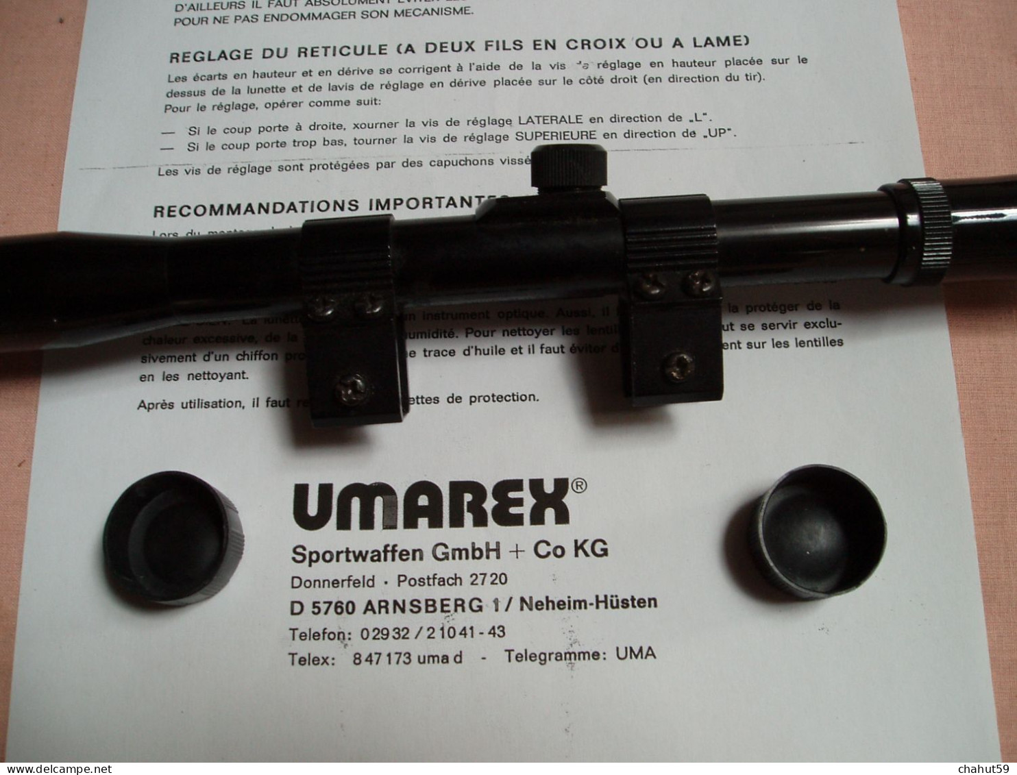 LUNETTE DE FUSIL CARABINE Ou Autre ??? Avec Support De Marque "UMAREX Optic 4x20 " Avec Une Photocopie De La Notice . - Sammlerwaffen