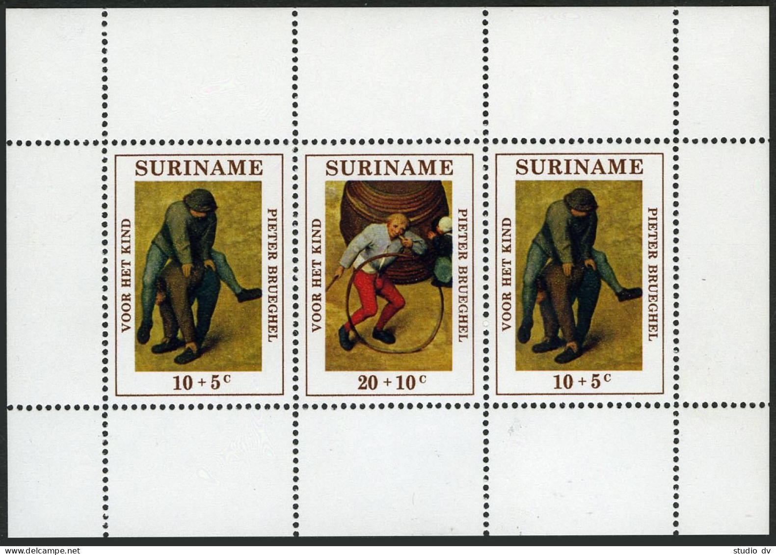 Surinam B179a Sheet, MNH. Michel Bl.11. Children Games By Peter Brueghel, 1971 - Suriname