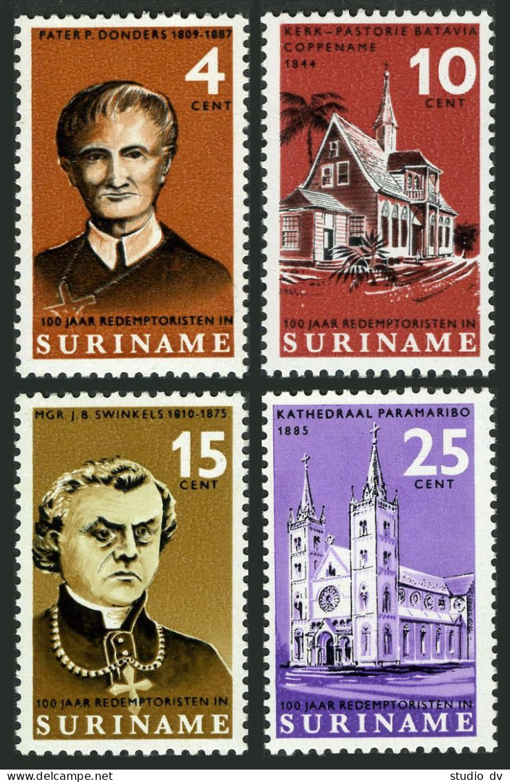 Surinam 333-336, MNH. Mi 494-497. Redemptorist Mission-100, 1966. Fathers,Church - Surinam
