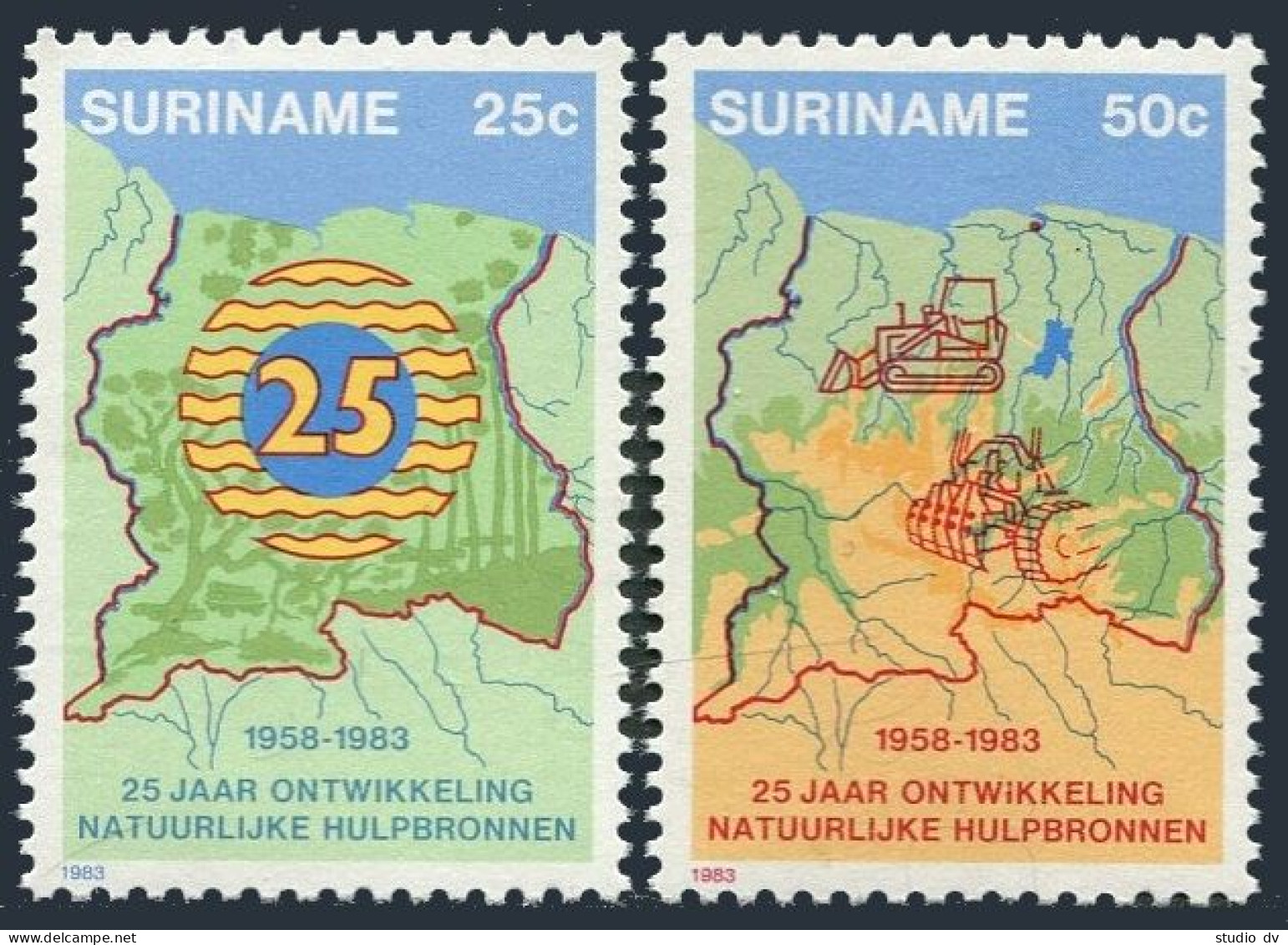 Surinam 641-642,MNH.Michel 1038-1039. Department Of Construction,25th Ann.Map. - Surinam