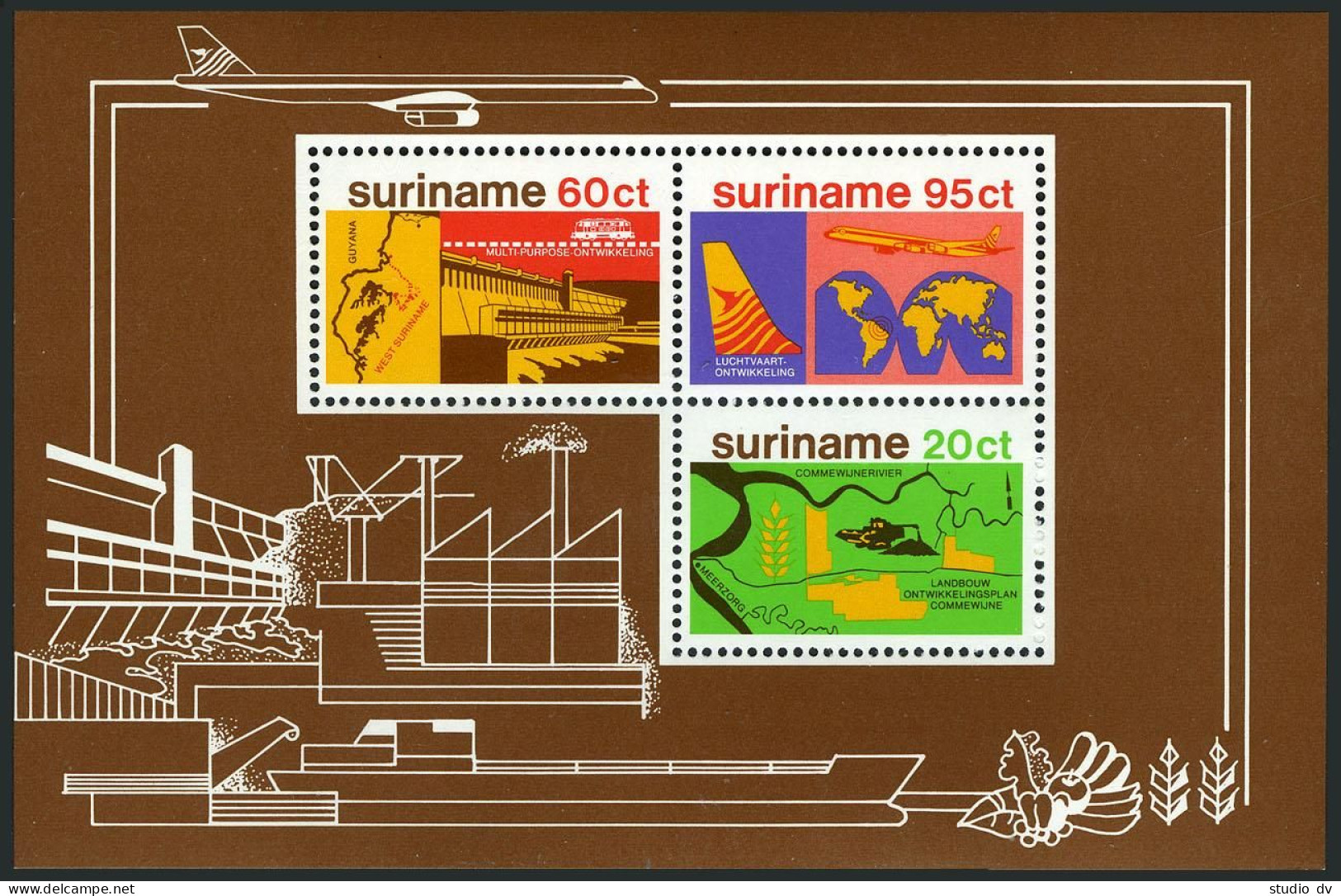 Surinam 509 Sheet,MNH.Michel 835-837 Bl.21. Commewijne River.Hydro Station,1978. - Suriname