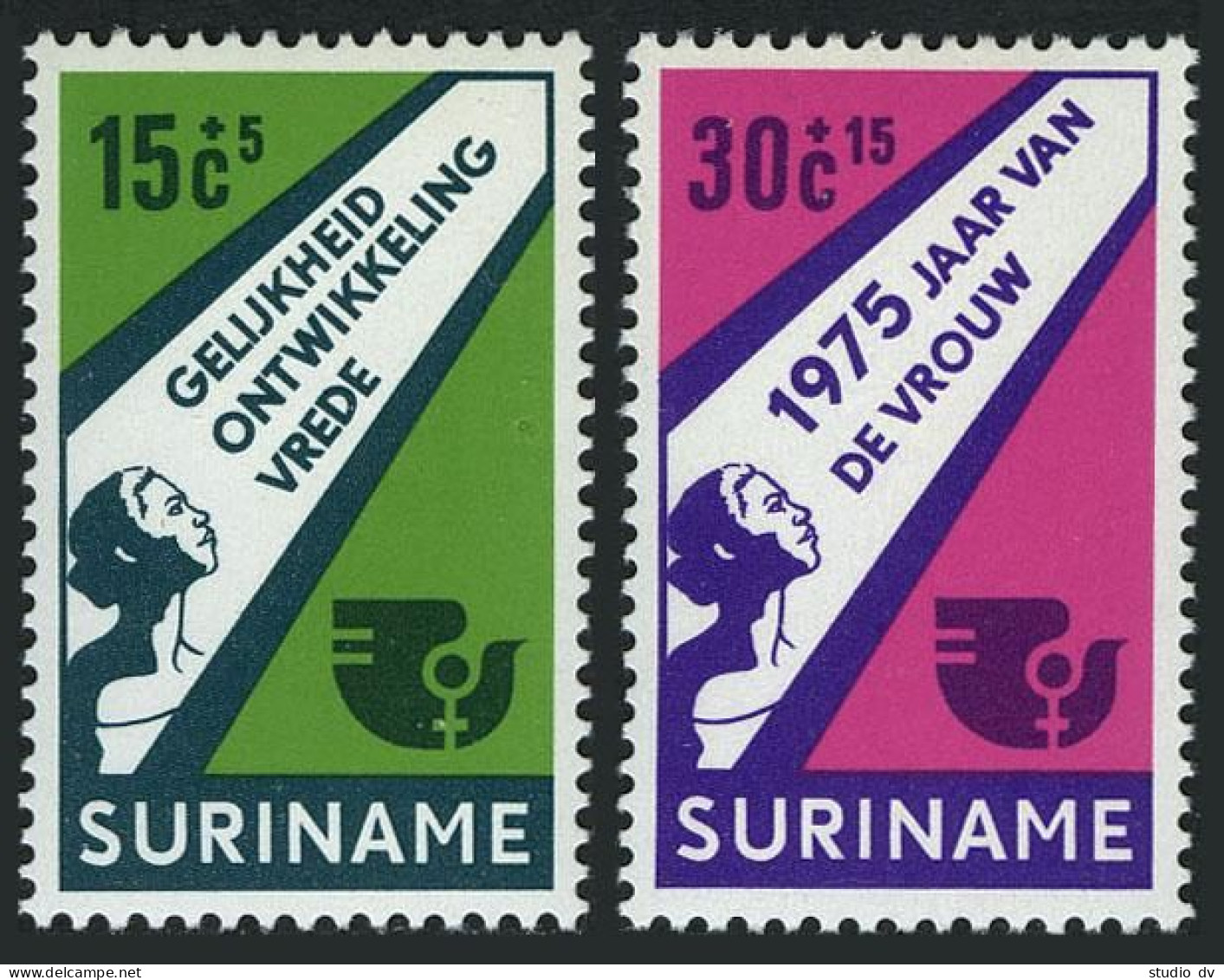 Surinam B220-B221, MNH. Michel 693-694. Women's Year IWY-1975. Woman And Emblem. - Suriname