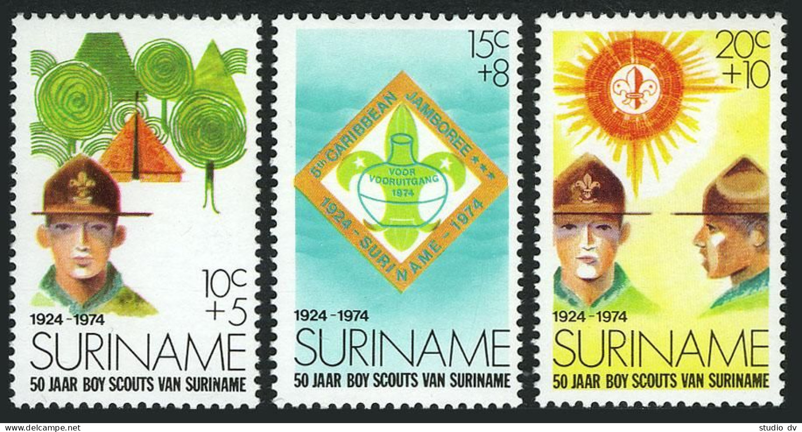 Surinam B208-B210, MNH. Michel 677-679. Suriname Boy Scouts, 50th Ann, 1974. - Surinam
