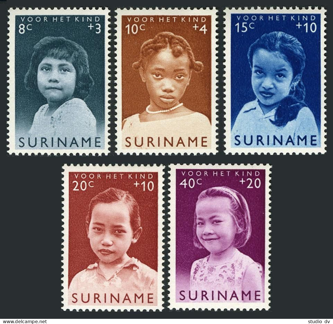 Surinam B 94-B98,B95a Sheet, MNH. Mi 435-439, Bl.2. Child Welfare 1963. Girls. - Suriname