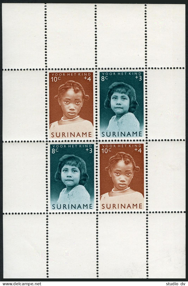 Surinam B 94-B98,B95a Sheet, MNH. Mi 435-439, Bl.2. Child Welfare 1963. Girls. - Suriname