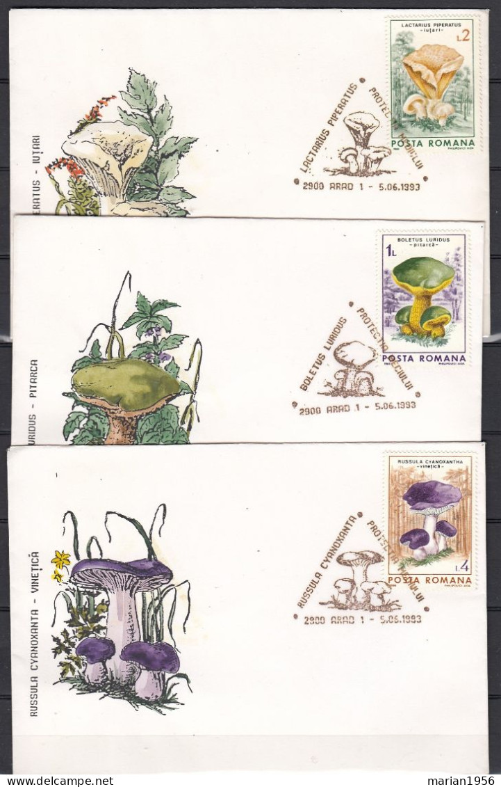 6 Enveloppes 1993 CHAMPIGNONS - MUSHROOMS - Cachets Illustrees - Champignons