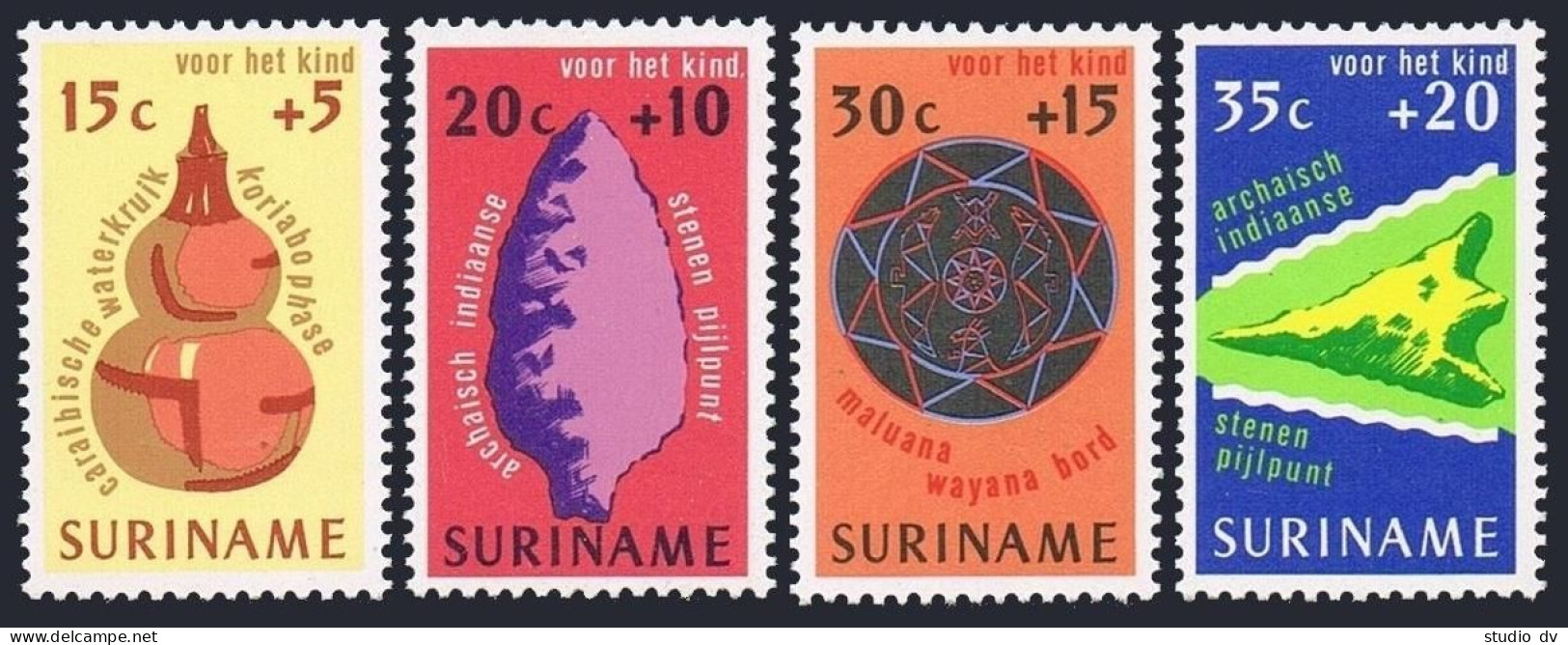 Surinam B222-B225, B223a, MNH. Mi 698-701,Bl.15. Indian Arrow Head,Wayana, 1975. - Suriname