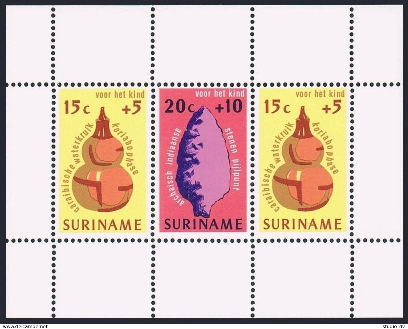 Surinam B222-B225, B223a, MNH. Mi 698-701,Bl.15. Indian Arrow Head,Wayana, 1975. - Surinam