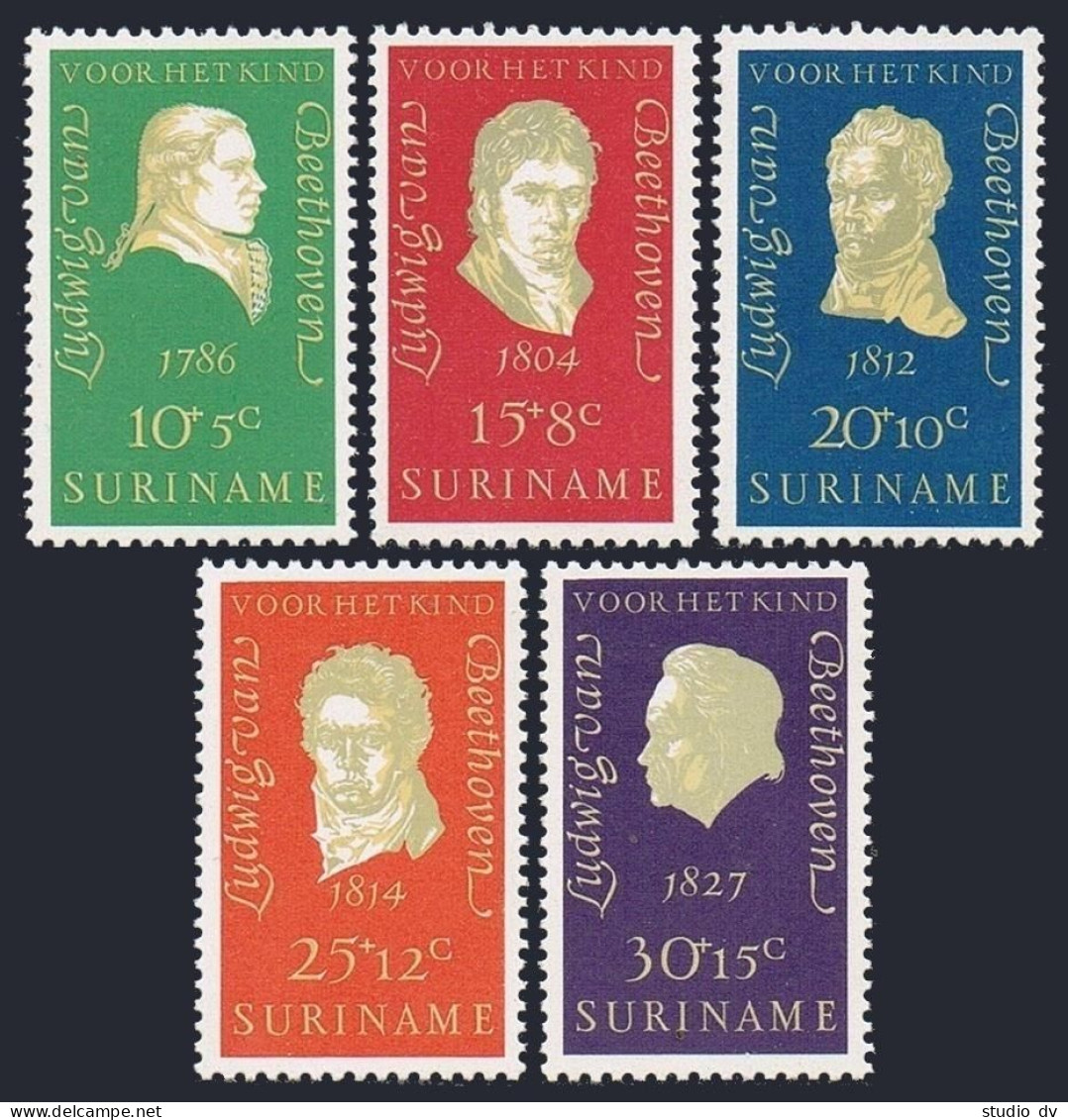 Surinam B167-B171,B169a, MNH. Michel 588-592, Bl.10. Ludwig Van Beethoven, 1970. - Surinam