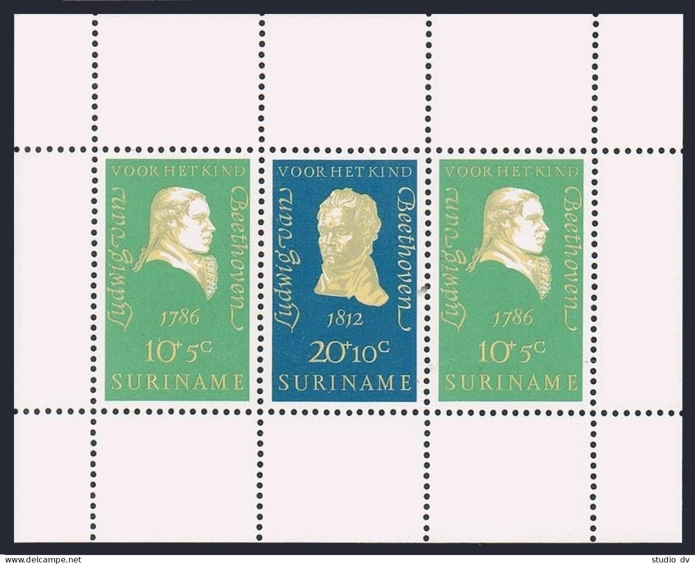 Surinam B167-B171,B169a, MNH. Michel 588-592, Bl.10. Ludwig Van Beethoven, 1970. - Suriname