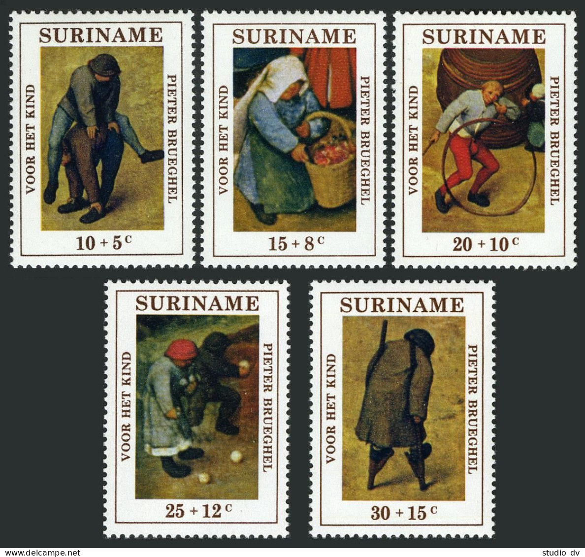 Surinam B177-B181, B179a, MNH. Mi 608-612, Bl.11. Child Games By Peter Brueghel. - Suriname