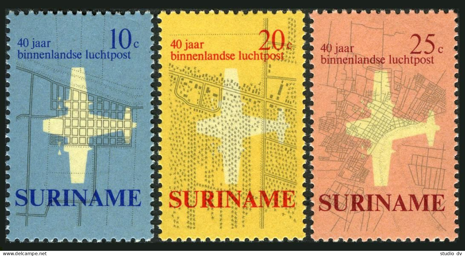 Surinam 375-377, MNH. Michel 581-583. Domestic Airmail Service, 40th Ann. 1970. - Suriname