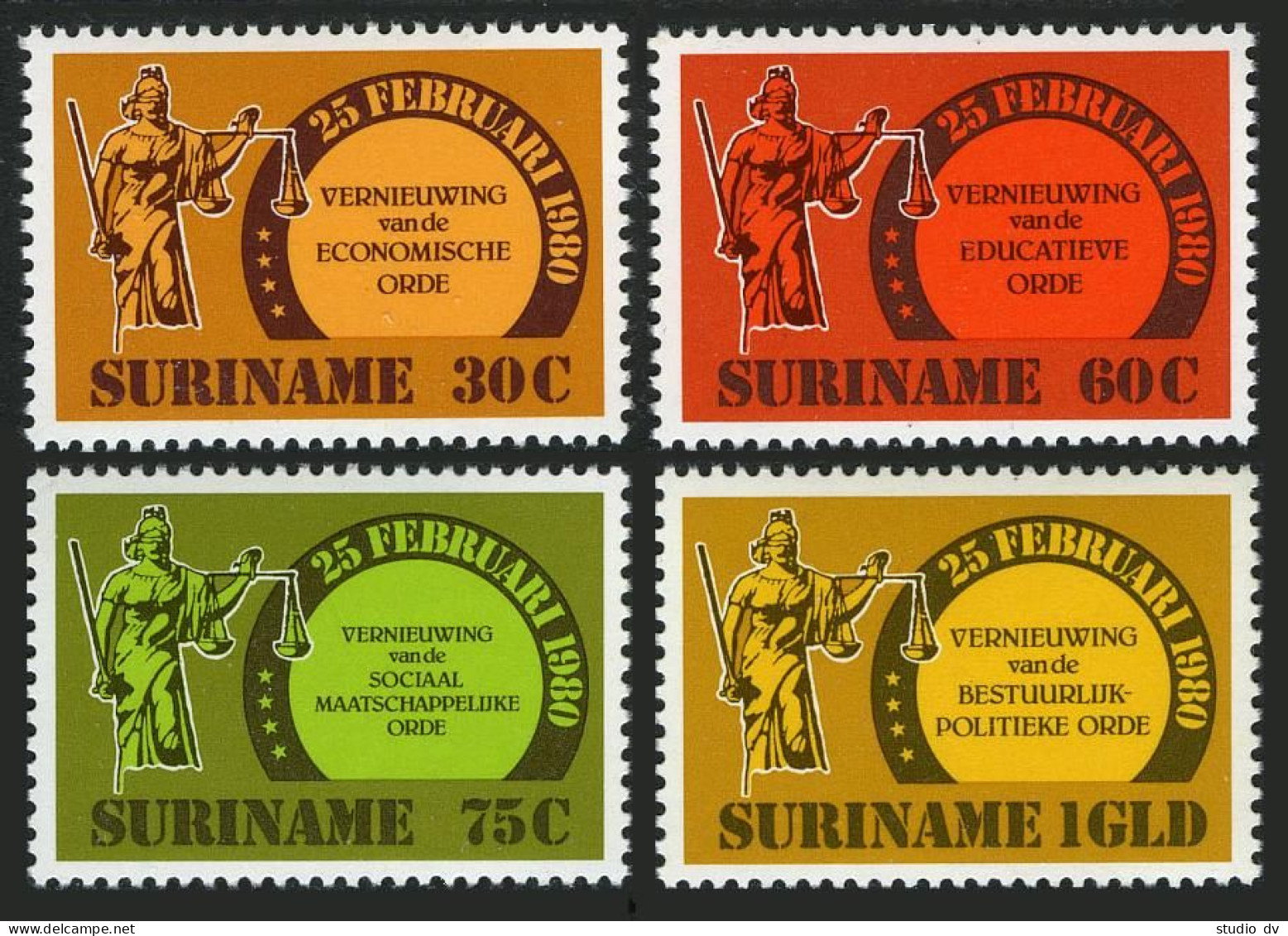 Surinam 568-571,571a Sheet, MNH. Mi 934-937, Bl.28. Government Renovation, 1981. - Surinam