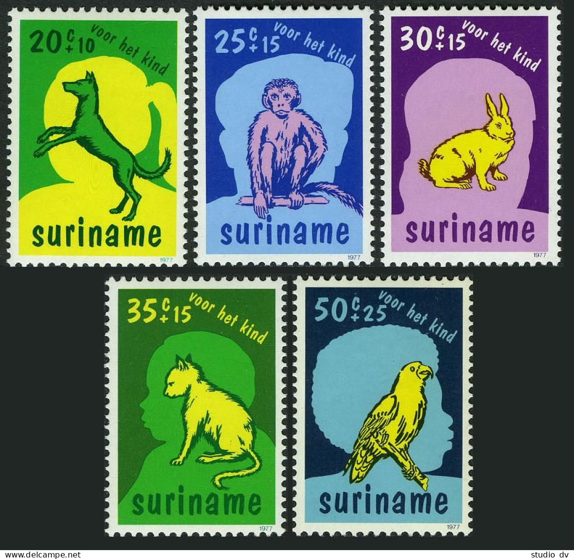 Surinam B241-B245, B243a Sheet, MNH. Mi 794-798,Bl.20. Dog, Monkey,Rabbit,Parrot - Suriname