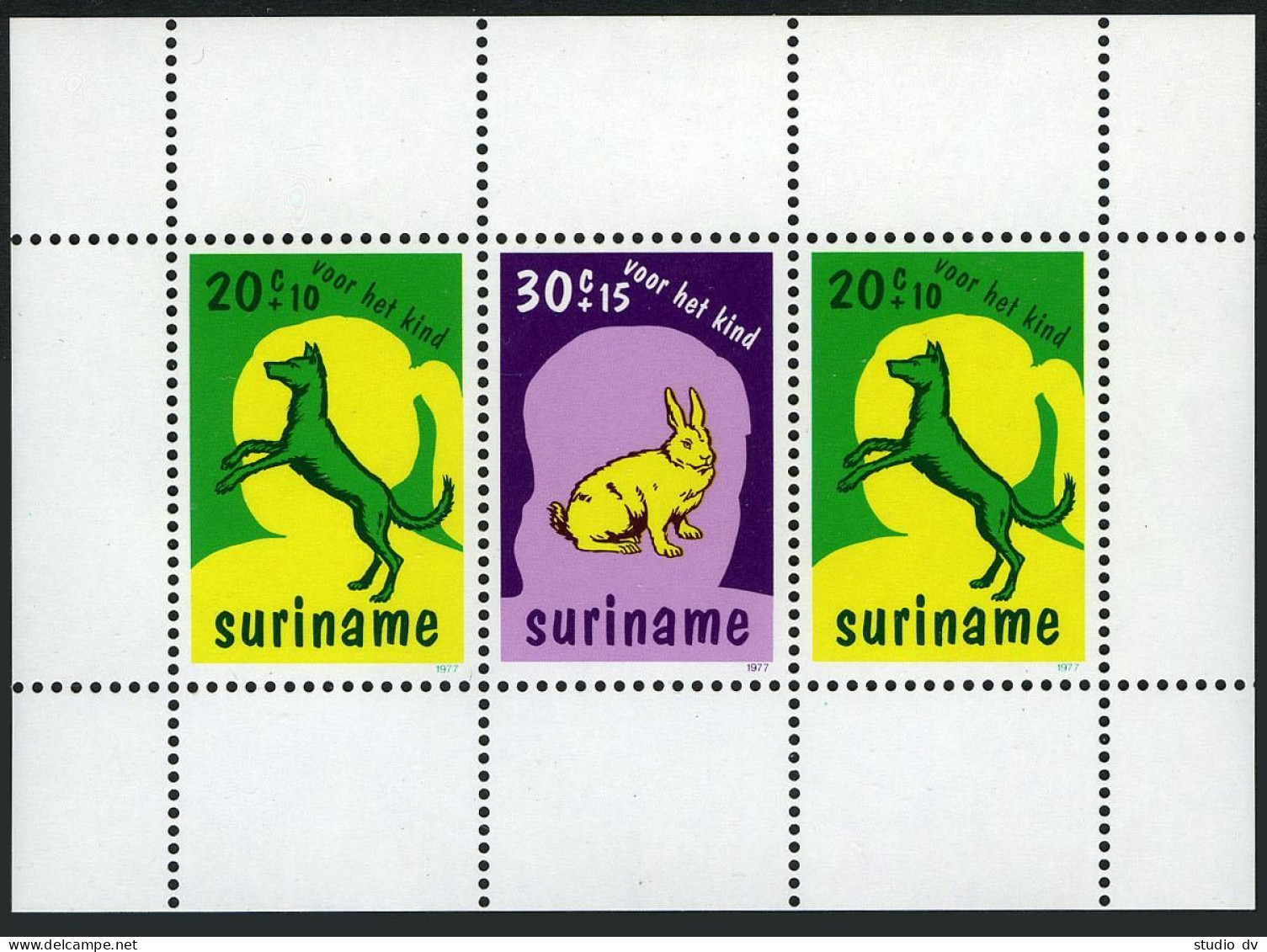 Surinam B241-B245, B243a Sheet, MNH. Mi 794-798,Bl.20. Dog, Monkey,Rabbit,Parrot - Suriname