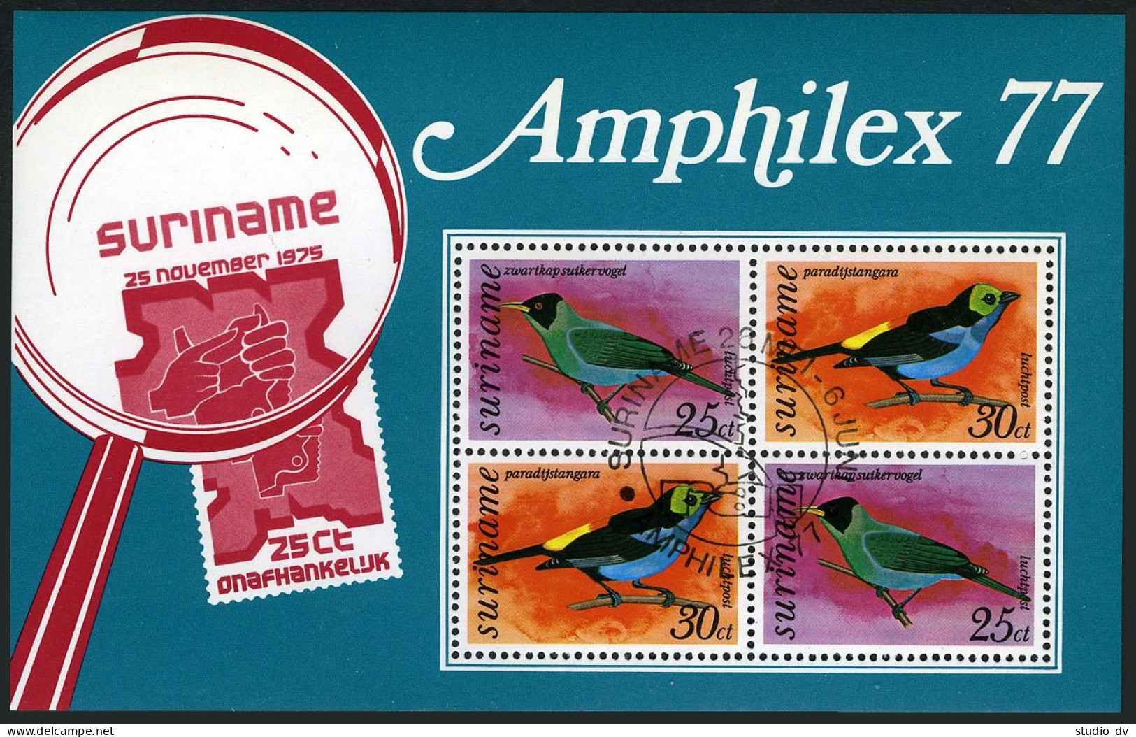 Surinam C60a, CTO In Present Booklet. Michel Bl.19. AMPHILEX-1977. Birds. - Surinam