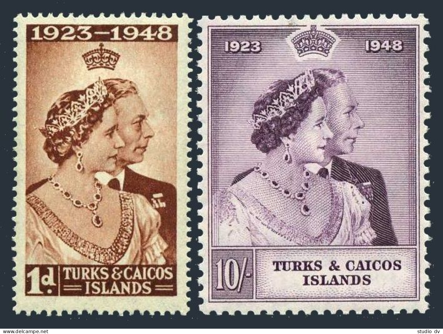 Turks & Caicos 92-93, Hinged. Silver Wedding, 1948. George VI, Queen Elizabeth. - Turks & Caicos