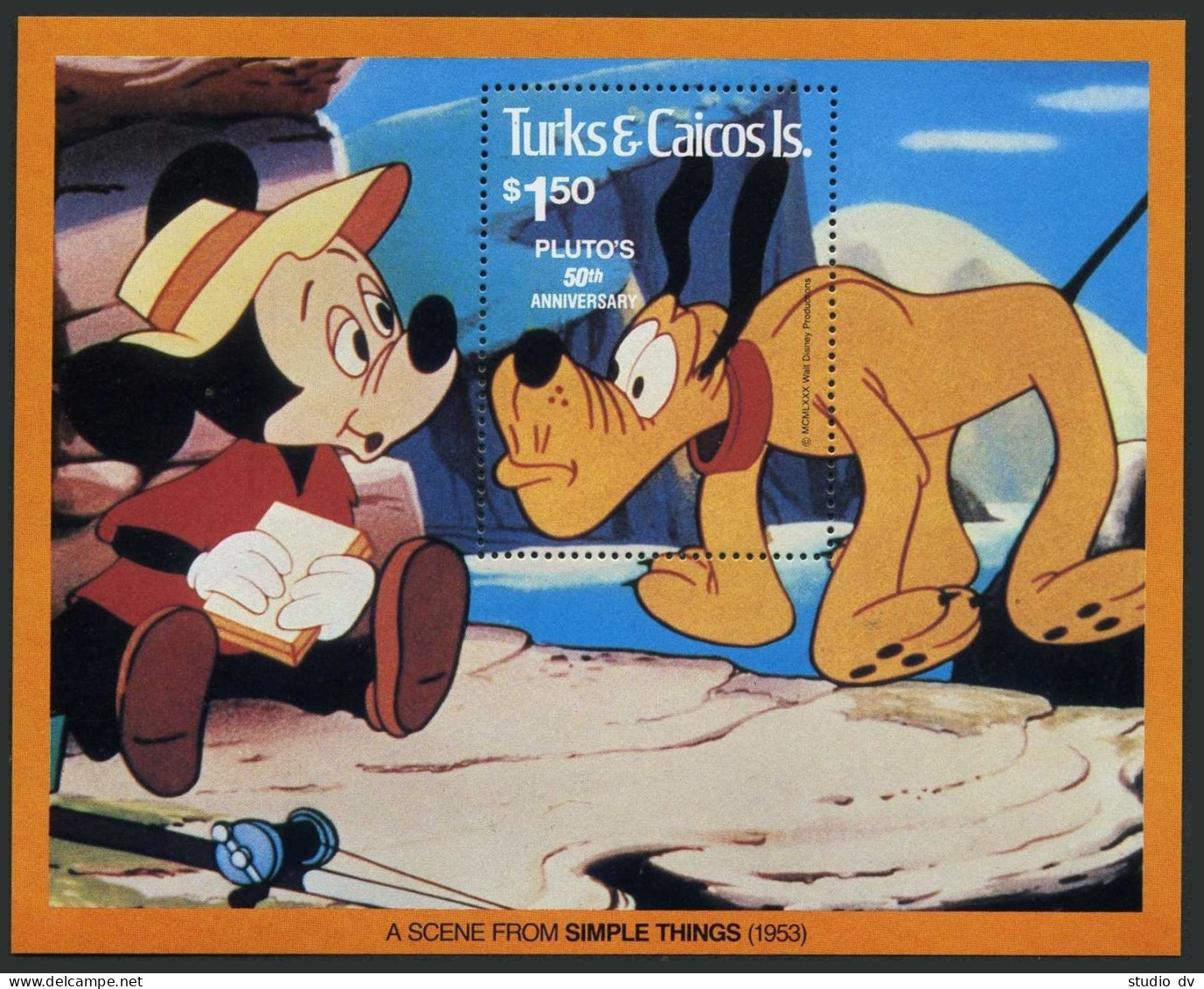 Turks & Caicos 470, MNH. Michel Bl.28. Walt Disney, Pluto, 1981. - Turks & Caicos (I. Turques Et Caïques)