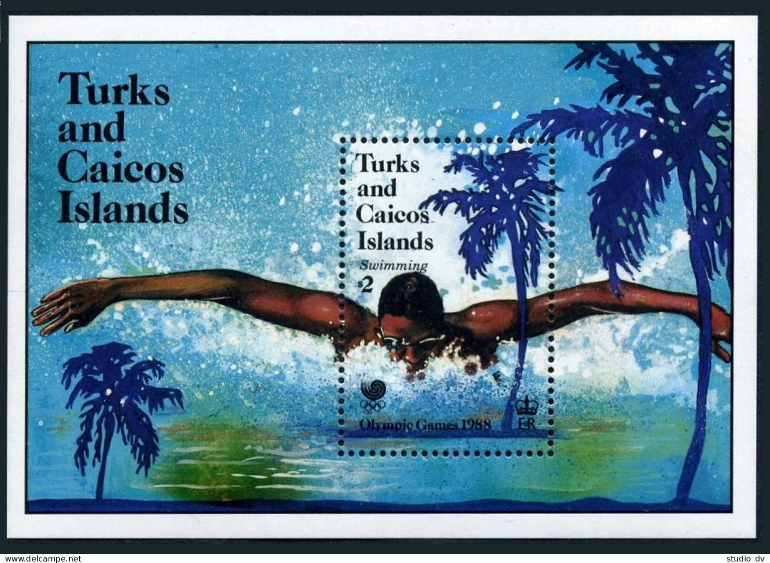 Turks & Caicos 751,MNH.Michel 818 Bl.72. Olympics Seoul-1988.Swimming. - Turks And Caicos