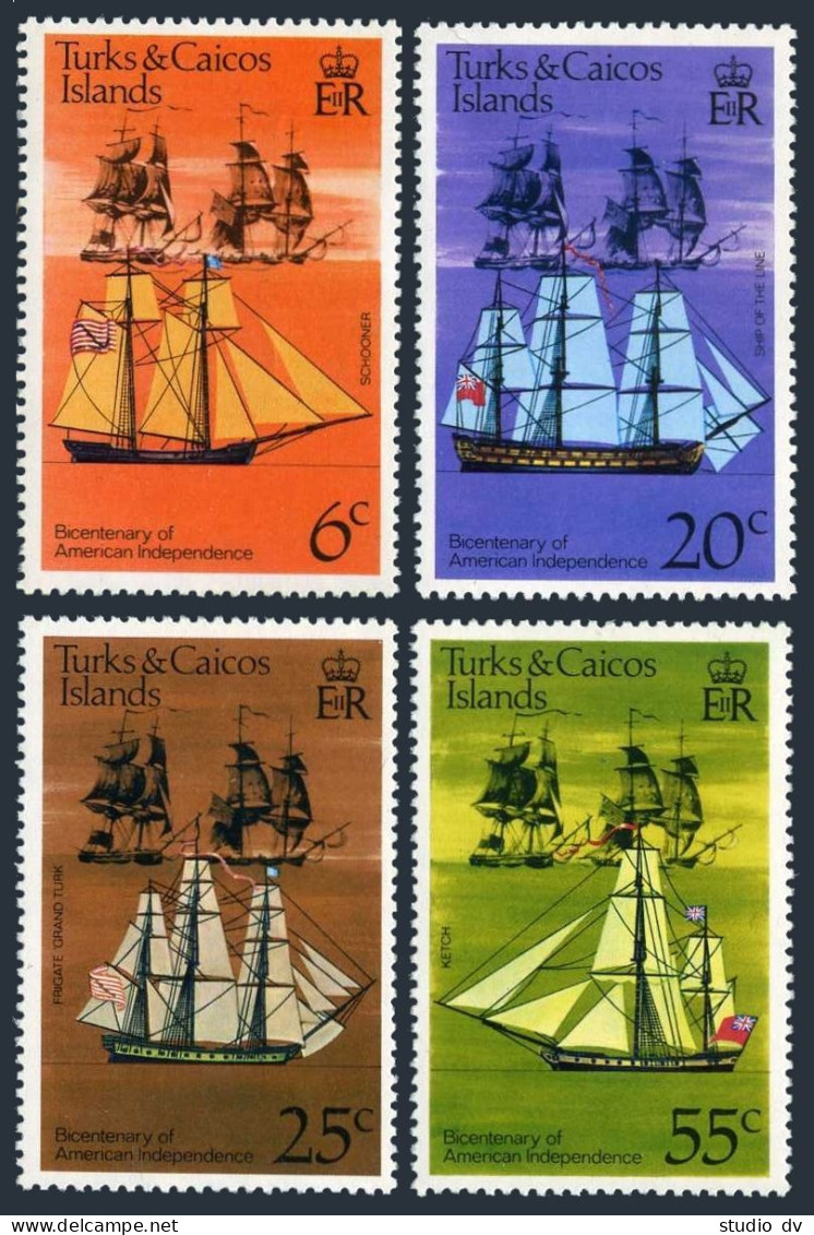 Turks & Caicos 311-314, 314a Sheet, Hinged. Mi 353-356, Bl.6. USA-200. Ships. - Turks- En Caicoseilanden