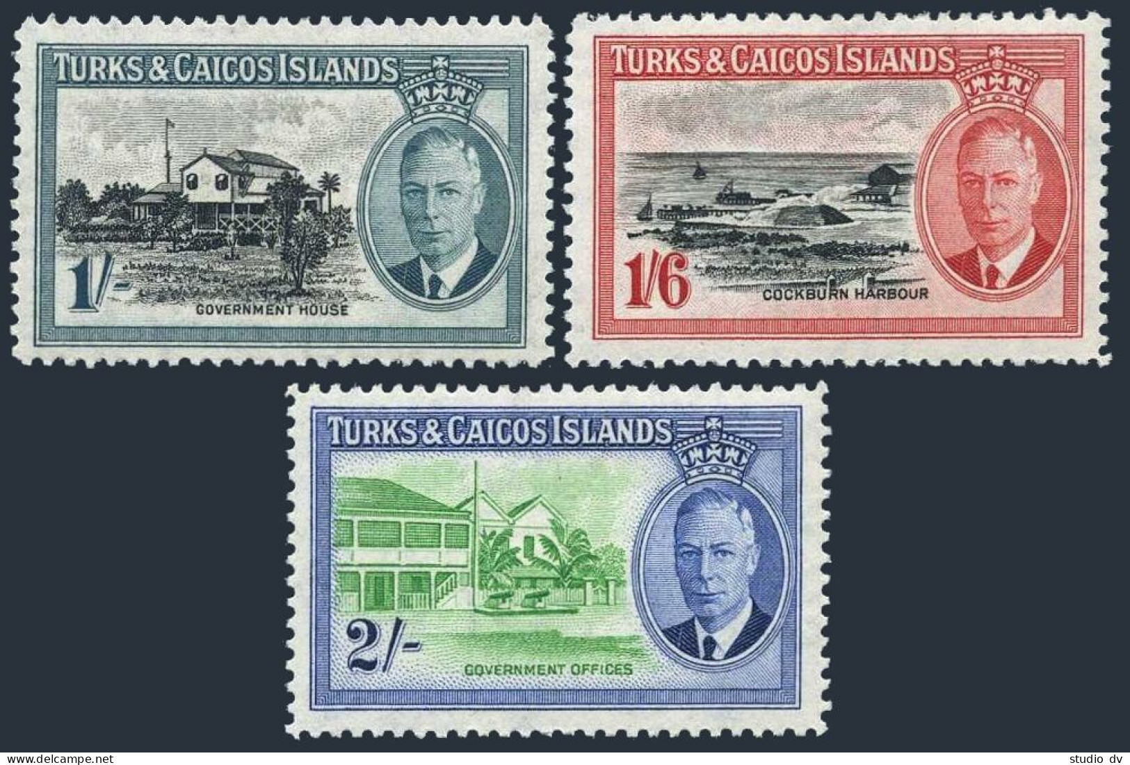 Turks & Caicos 113-115, Hinged. George IV,1950. Government House, Offices,Harbor - Turks & Caicos (I. Turques Et Caïques)
