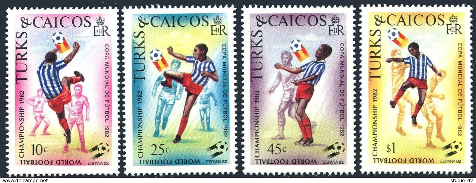 Turks & Caicos 517-520, 521, MNH. Mi 584-587, Bl.37. Spain-1982 World Soccer Cup - Turks & Caicos