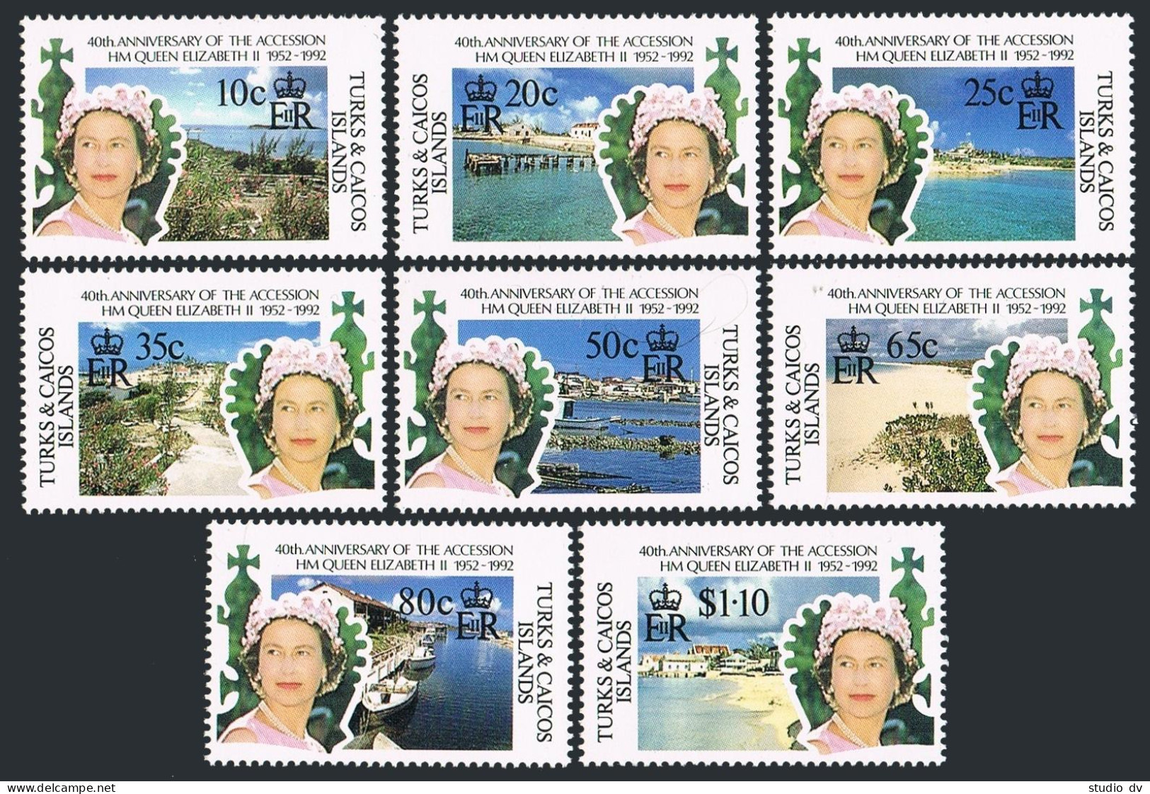 Turks & Caicos 978-985, 987, MNH. Queen Elizabeth II Accession To Throne, 1992. - Turks & Caicos (I. Turques Et Caïques)
