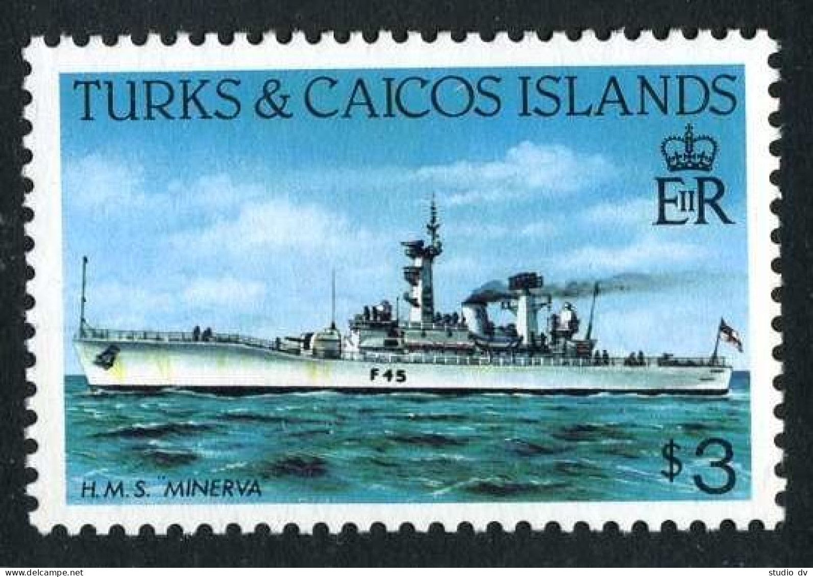 Turks & Caicos 591 Perf 12 1/2 X 12, MNH. Michel 671A. H.M.S Minerva, 1983. - Turks & Caicos