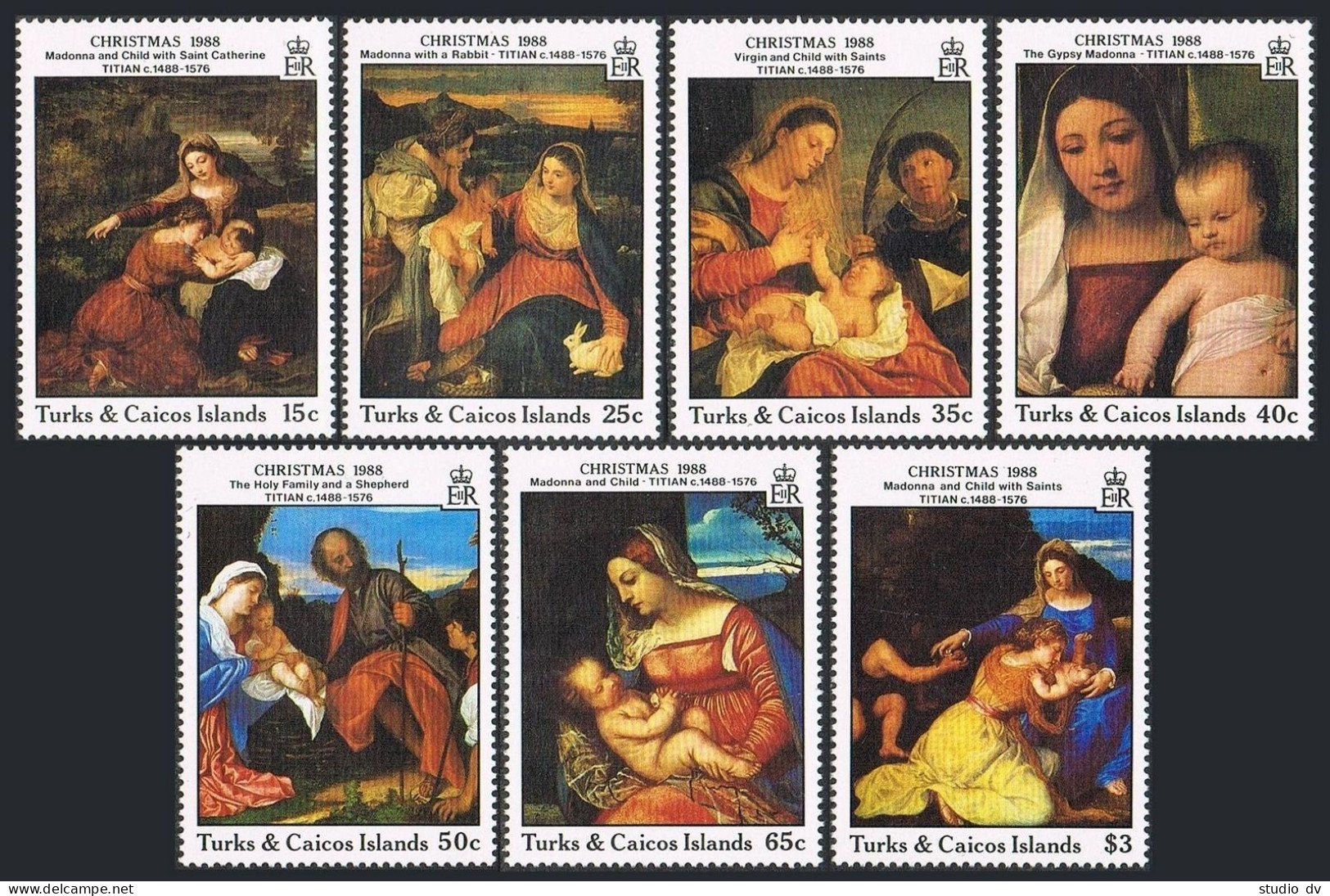 Turks & Caicos 757-763, MNH. Mi 824-830. Christmas 1988. Paintings By Titian. - Turks- En Caicoseilanden