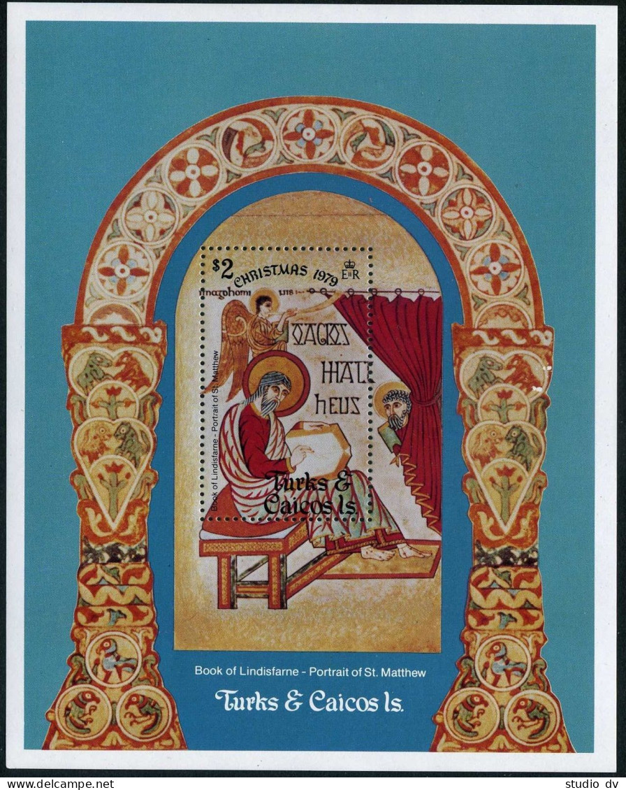 Turks & Caicos 417,MNH.Mi Bl.18. Christmas 1979. St Matthew,Book Of Lindisfarne. - Turks & Caicos